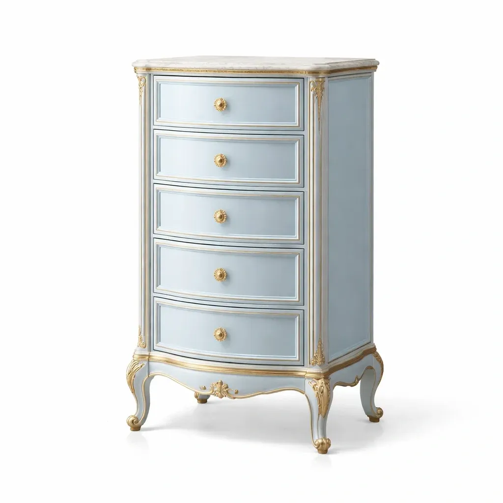 Drawer cabinet Light Blue MDF and Pine with Gold Accents-furonix