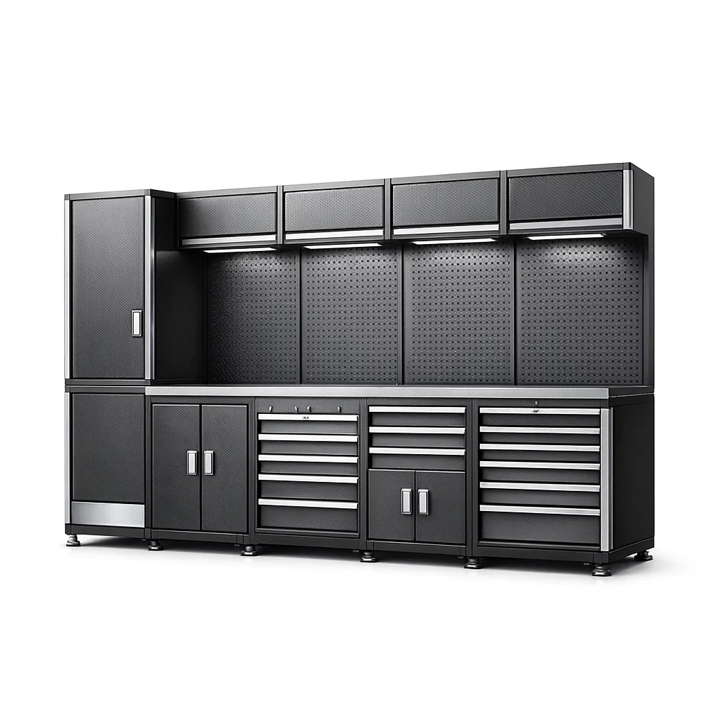 Garage modular storage system Steel Storage System with Shelving and Drawers in Black 200cm x 180cm x 50cm-furonix