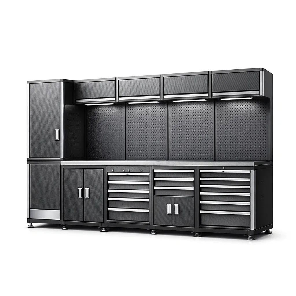Garage modular storage system Steel Storage System with Shelving and Drawers in Black 200cm x 180cm x 50cm-furonix