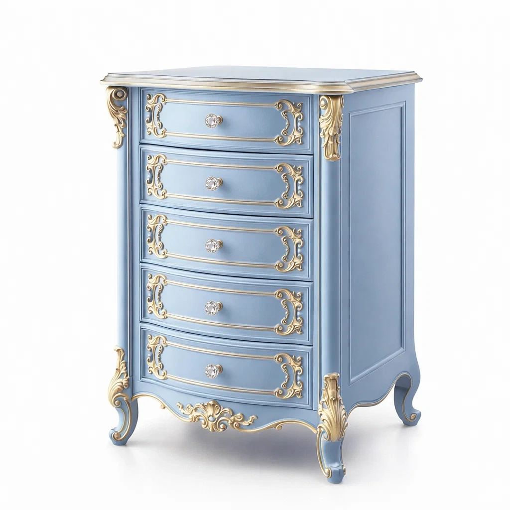 Drawer cabinet Blue MDF with Gold Detailing-furonix