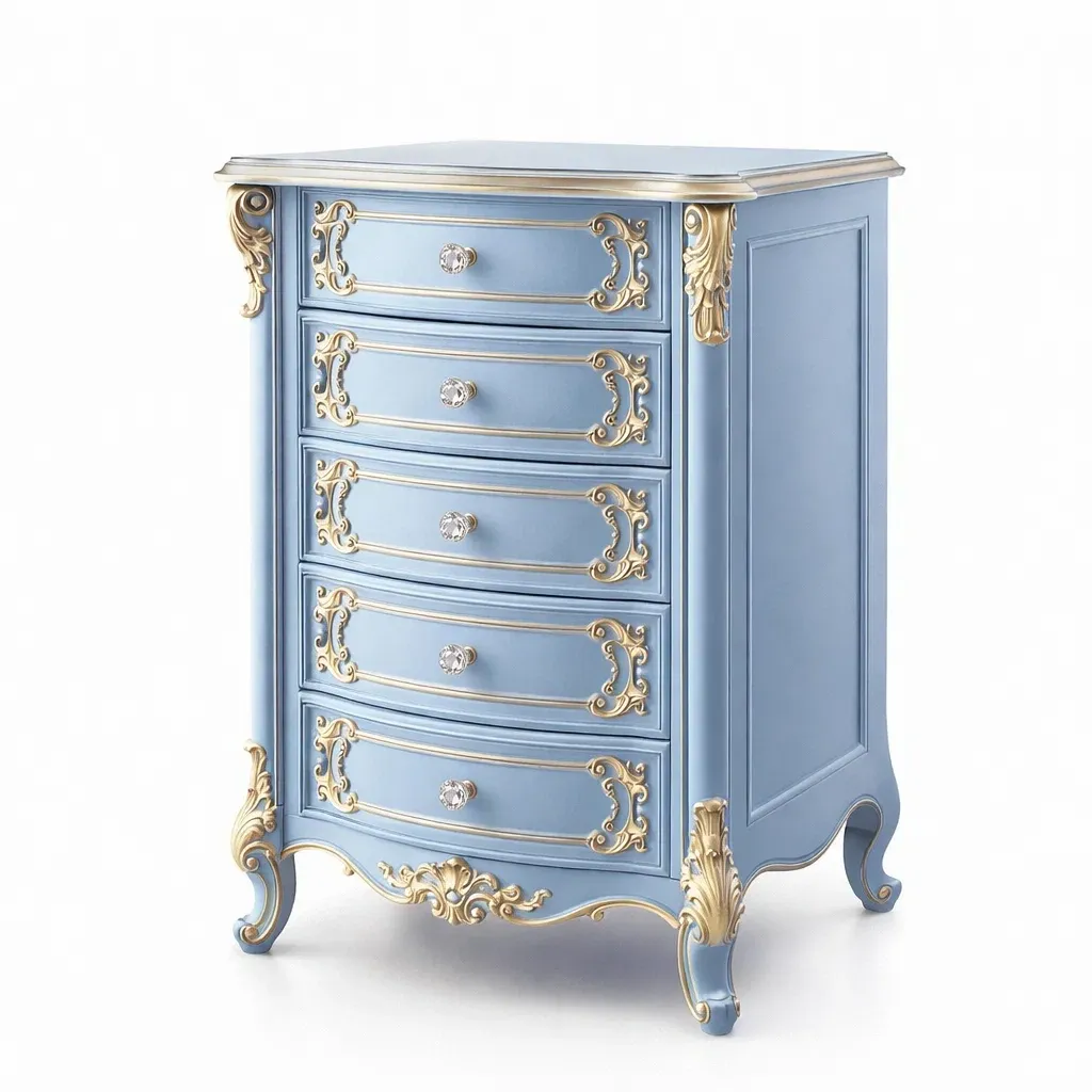 Drawer cabinet Blue MDF with Gold Detailing-furonix