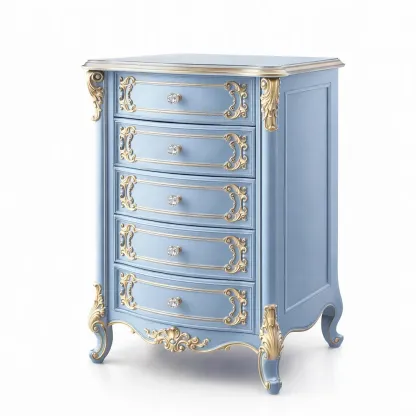 Drawer cabinet Blue MDF with Gold Detailing-furonix