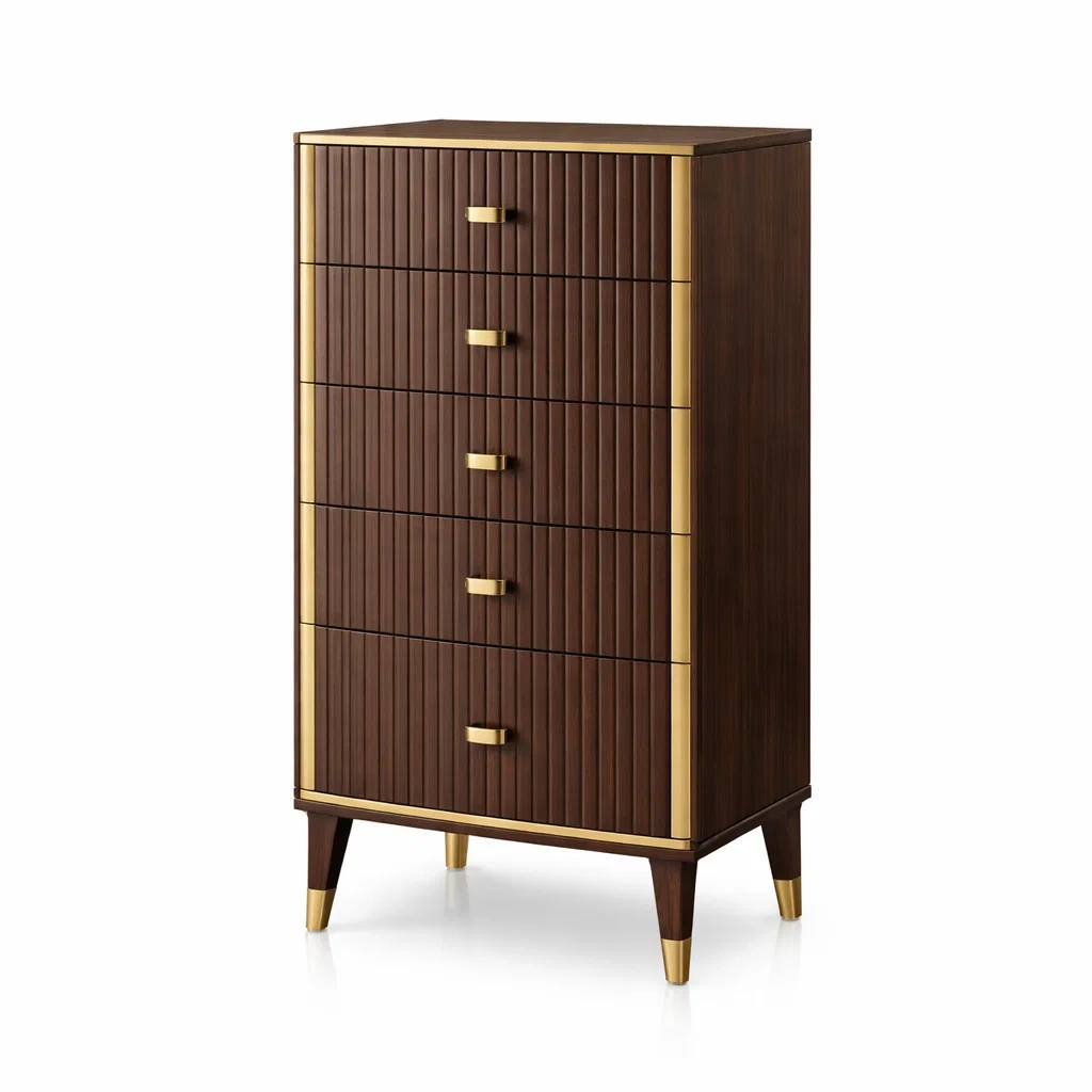 Drawer cabinet Wooden Brown MDF with Gold Accents 60cm x 40cm x 120cm-furonix