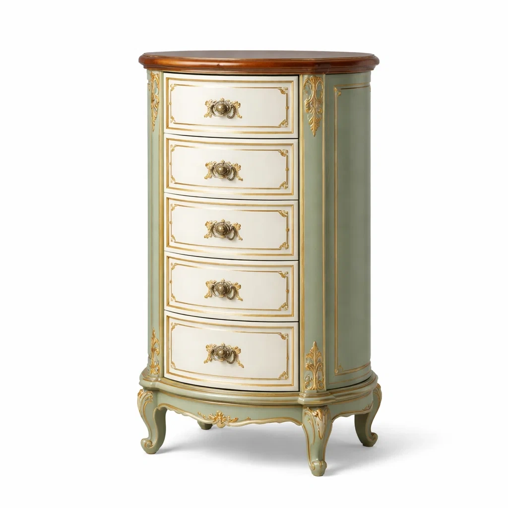 Drawer cabinet Green and Cream Wooden with Gold Detailing-furonix
