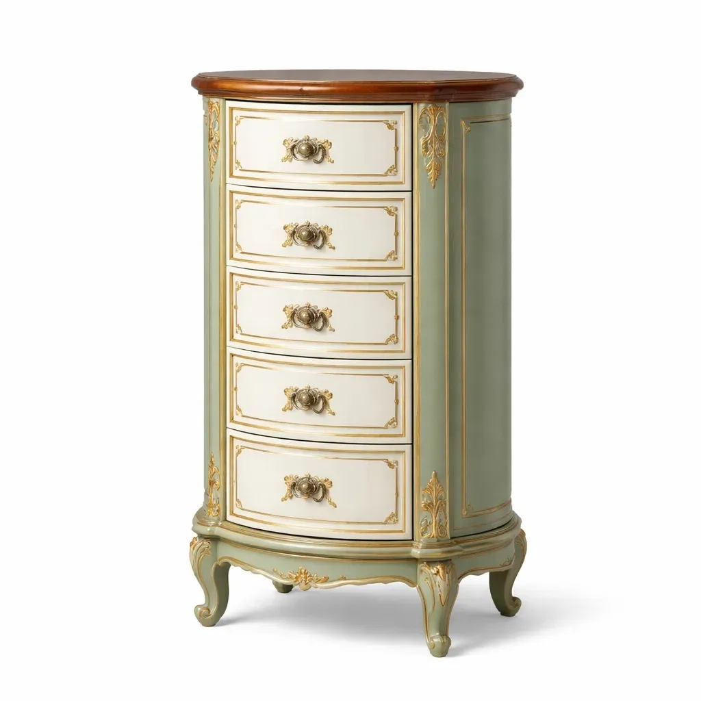 Drawer cabinet Green and Cream Wooden with Gold Detailing-furonix