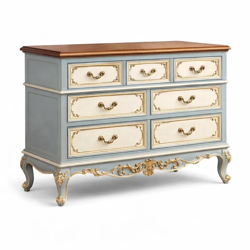Drawer cabinet Vintage Style Blue and Cream Wood-furonix