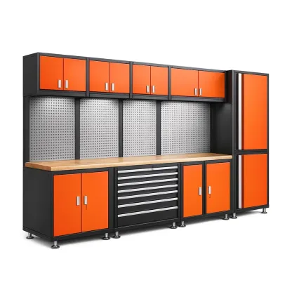 Garage modular storage system Steel Storage Cabinet with Wood Worktop-furonix