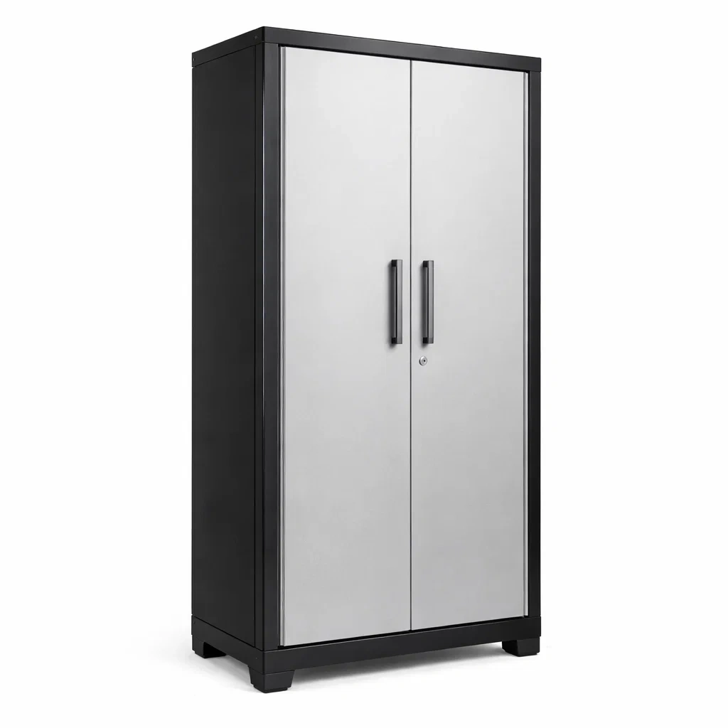 Garage storage cabinet Steel with Locking Doors Black Silver-furonix