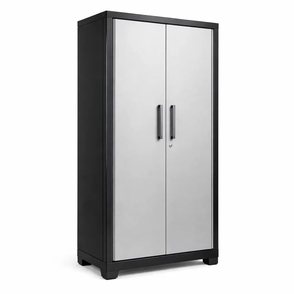 Garage storage cabinet Steel with Locking Doors Black Silver-furonix