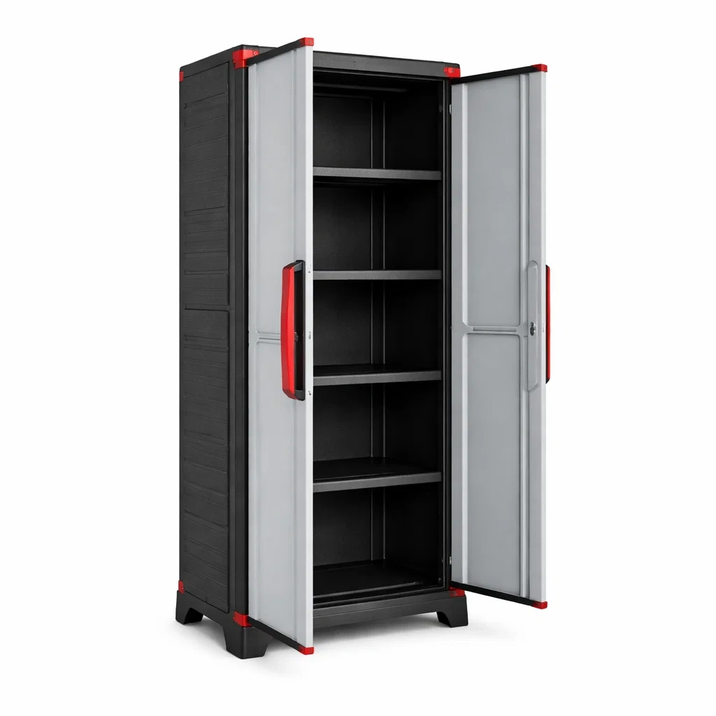 Garage storage cabinet Polypropylene Tall with Shelves Black/Grey 176x65x44cm-furonix