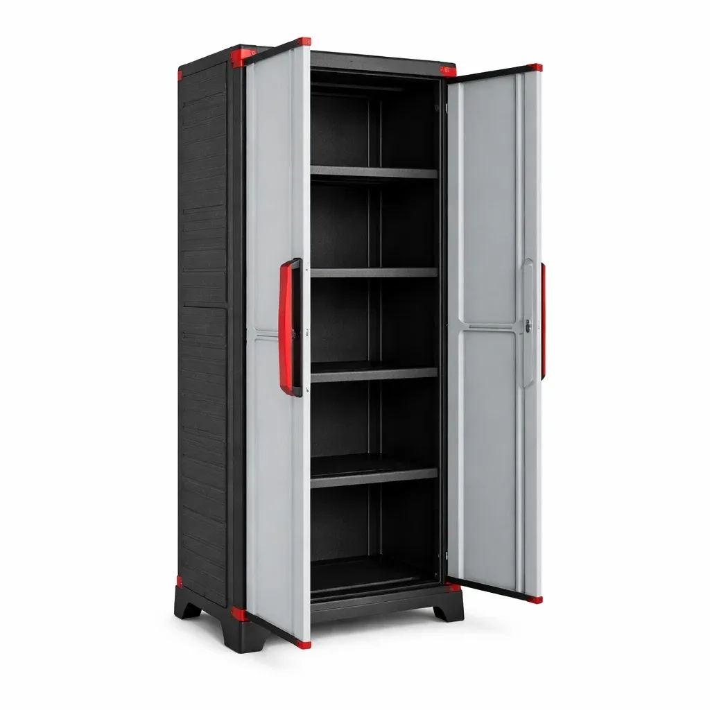 Garage storage cabinet Polypropylene Tall with Shelves Black/Grey 176x65x44cm-furonix