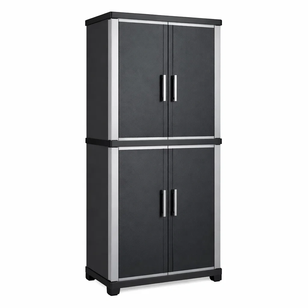 Garage storage cabinet Tall Black Steel and Plastic-furonix