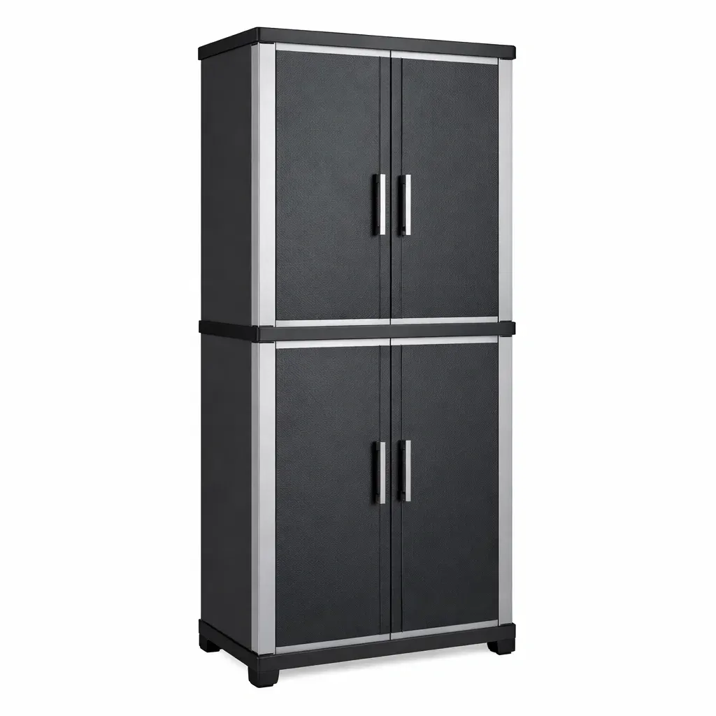 Garage storage cabinet Tall Black Steel and Plastic-furonix