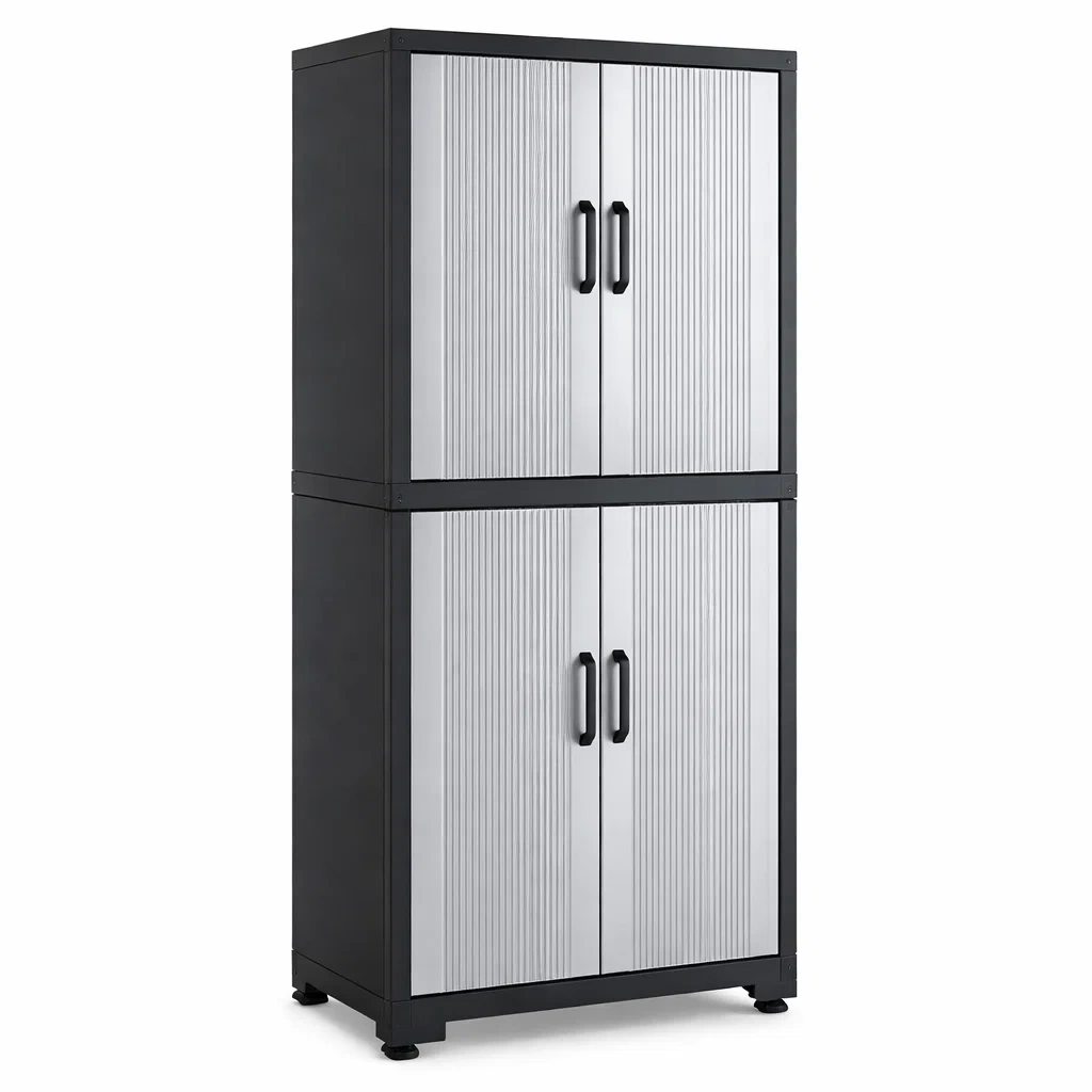 Garage storage cabinet Metal Double Door Black Silver 65x45x180cm-furonix