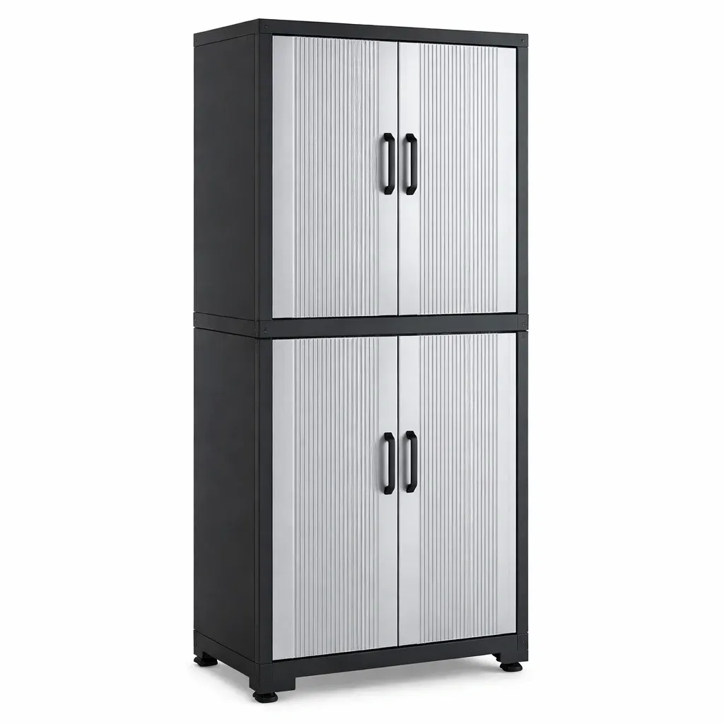 Garage storage cabinet Metal Double Door Black Silver 65x45x180cm-furonix