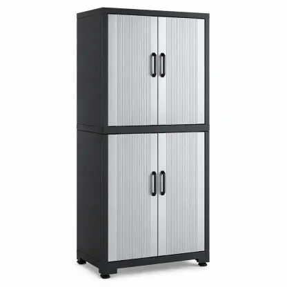 Garage storage cabinet Metal Double Door Black Silver 65x45x180cm-furonix