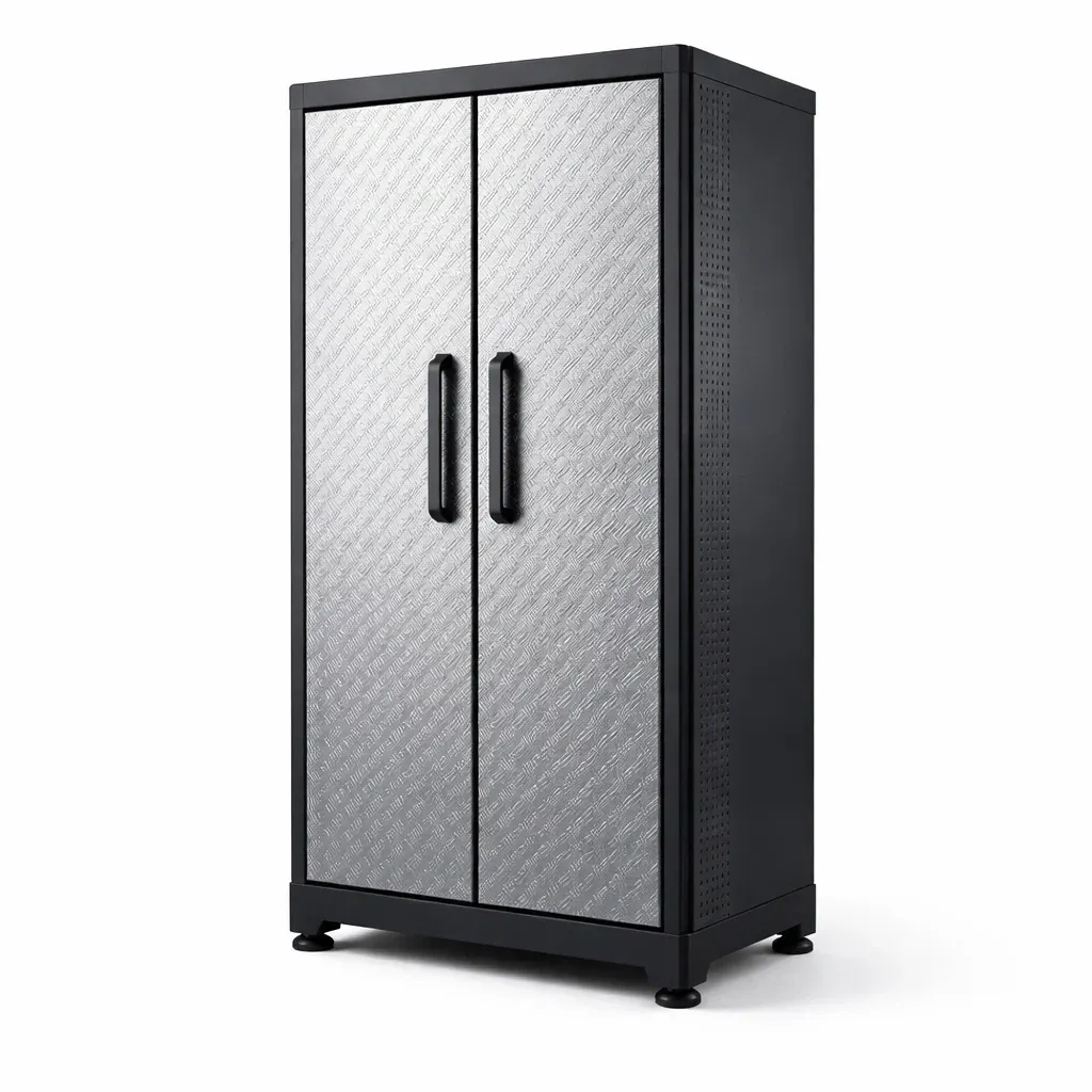 Garage storage cabinet Metal with Adjustable Shelves Black Silver-furonix