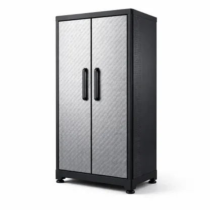 Garage storage cabinet Metal with Adjustable Shelves Black Silver-furonix