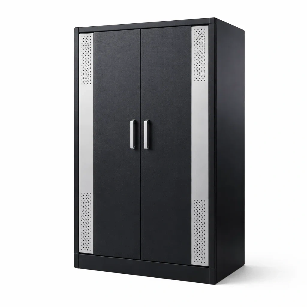 Garage storage cabinet Steel Black and Silver 183cm Height 92cm Width 47cm Depth-furonix