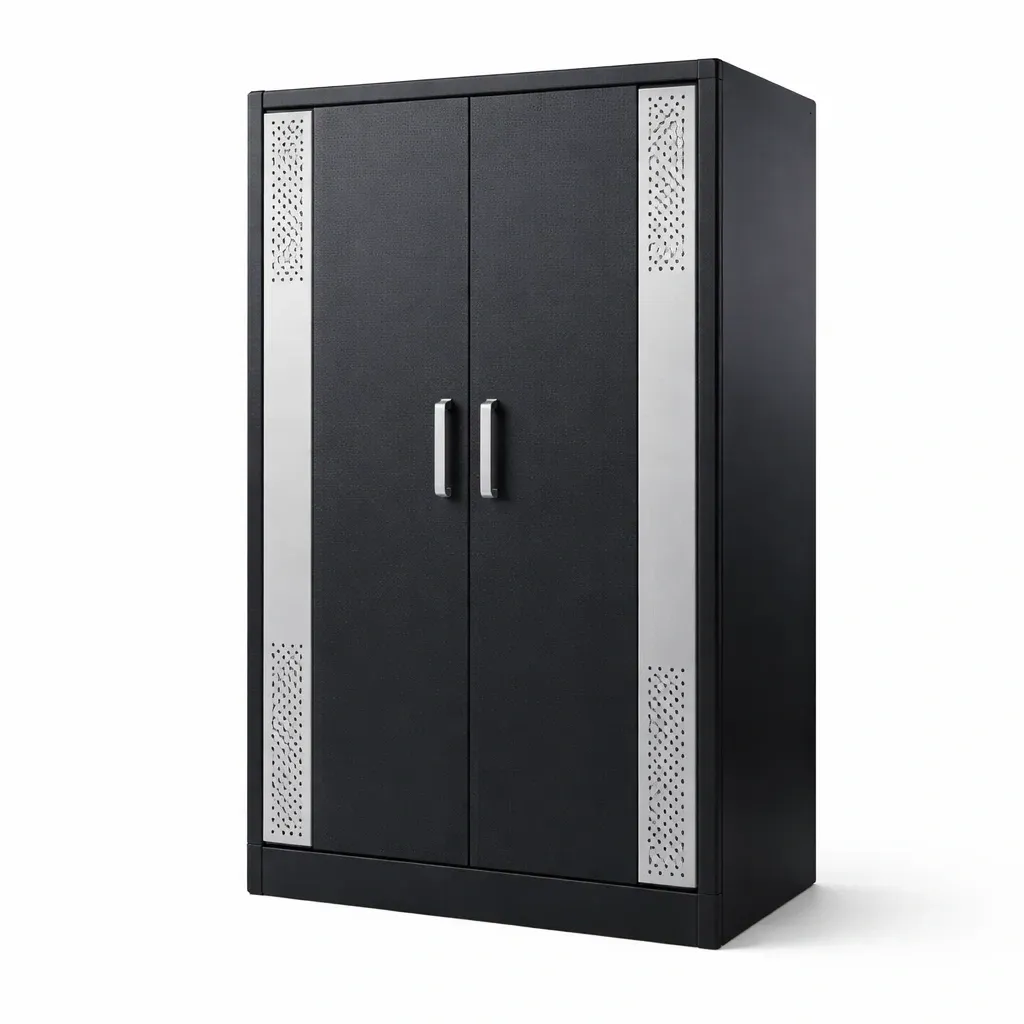 Garage storage cabinet Steel Black and Silver 183cm Height 92cm Width 47cm Depth-furonix