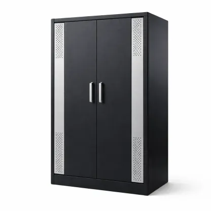 Garage storage cabinet Steel Black and Silver 183cm Height 92cm Width 47cm Depth-furonix