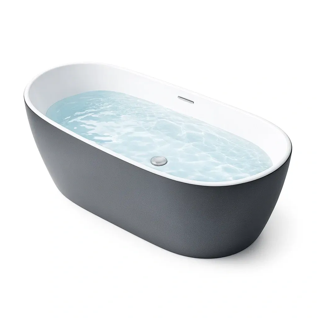 Freestanding bathtub Oval Acrylic Black and White-furonix