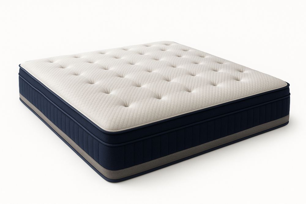 Queen Size Foam Mattress Polyester Beige Blue 200cm x 150cm x 25cm