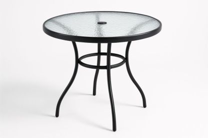 Round Glass Outdoor Table with Black Steel Base Diameter 90cm
