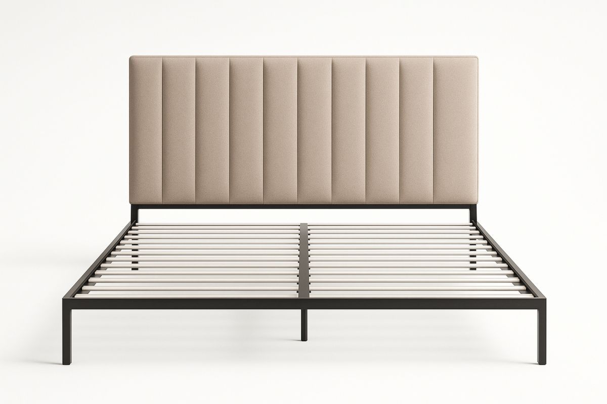 Upholstered Queen Bed Frame Beige Fabric with Metal Slats