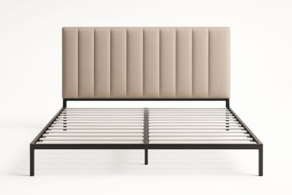 Upholstered Queen Bed Frame Beige Fabric with Metal Slats