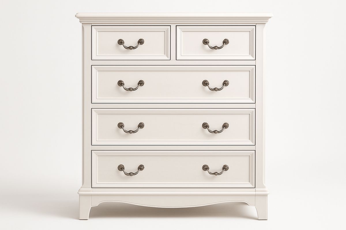 White MDF and Veneer Chest of 5 Drawers with Metal Handles