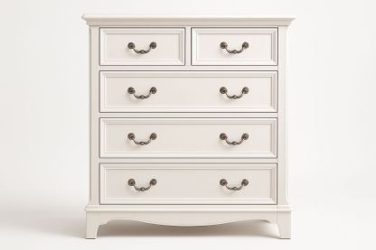 White MDF and Veneer Chest of 5 Drawers with Metal Handles