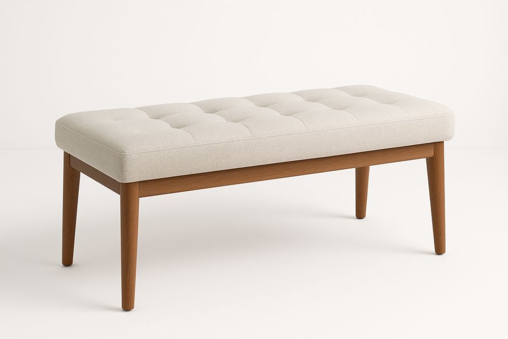 Beige Upholstered Bench with Acacia Wood Legs 120cm