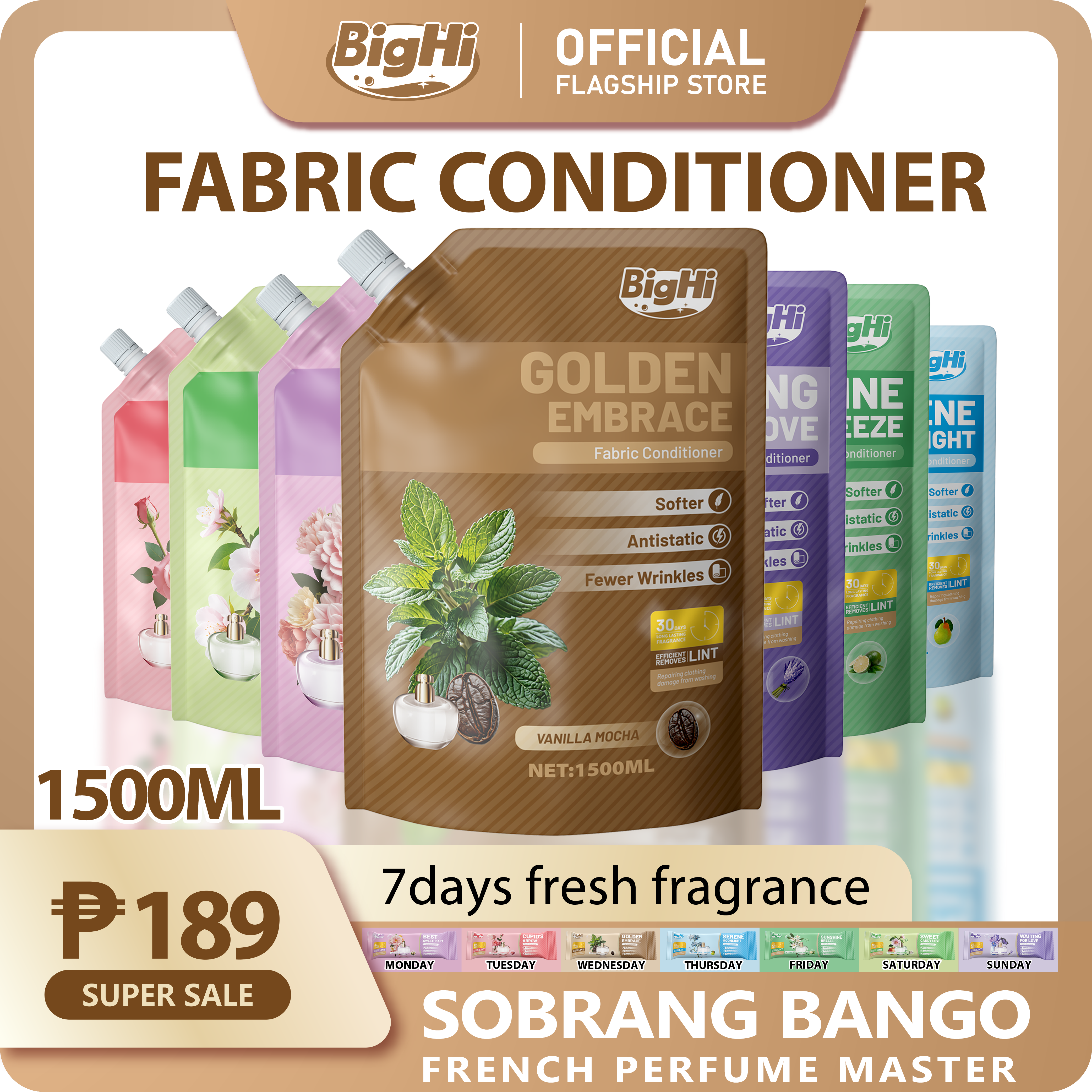 BigHi 1500ML Fabric Conditioner Golden Embrace Vanilla Mocha Scent 