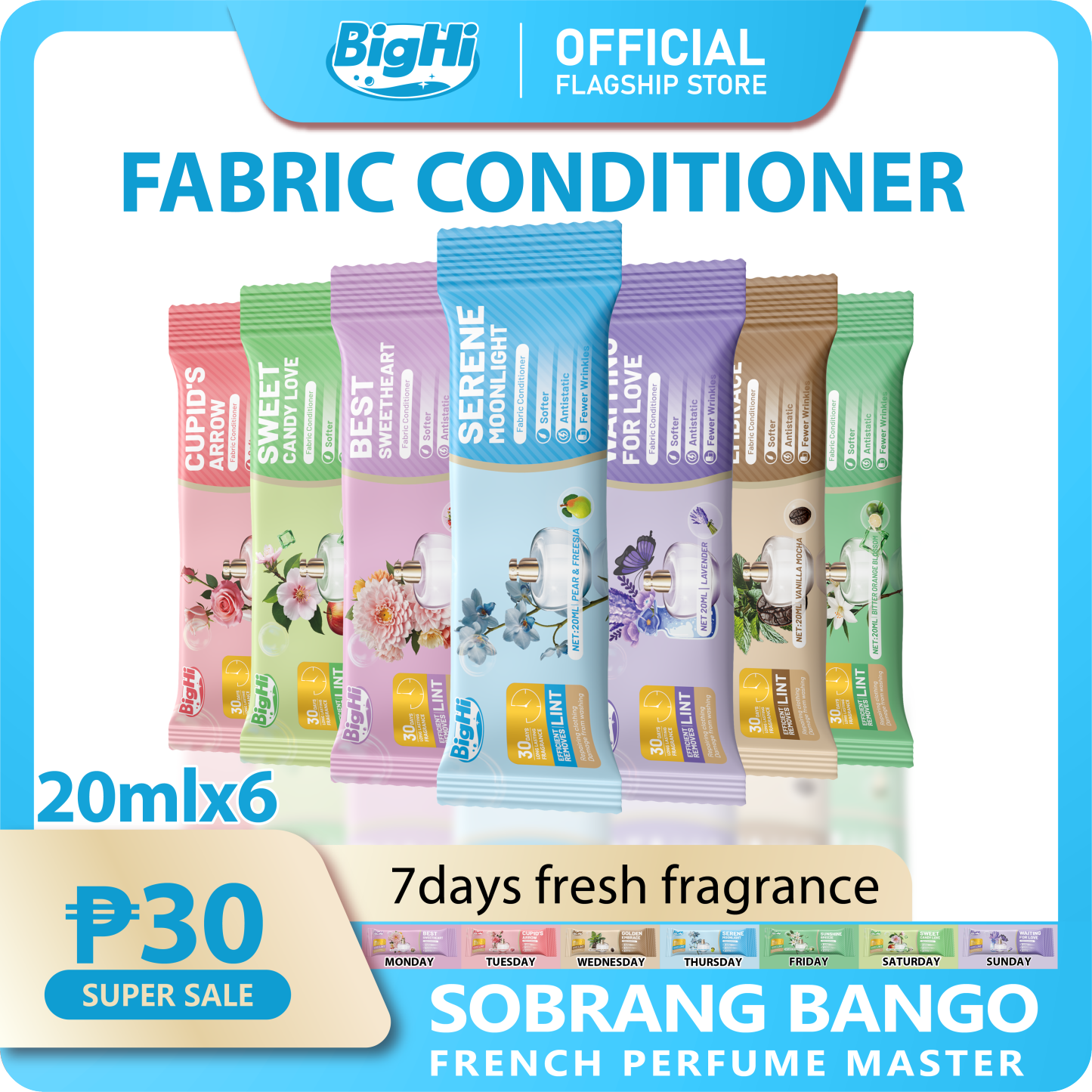 BigHi 20MLx6 Fabric Conditioner Serene Moonlight Pear and Freesia Scent