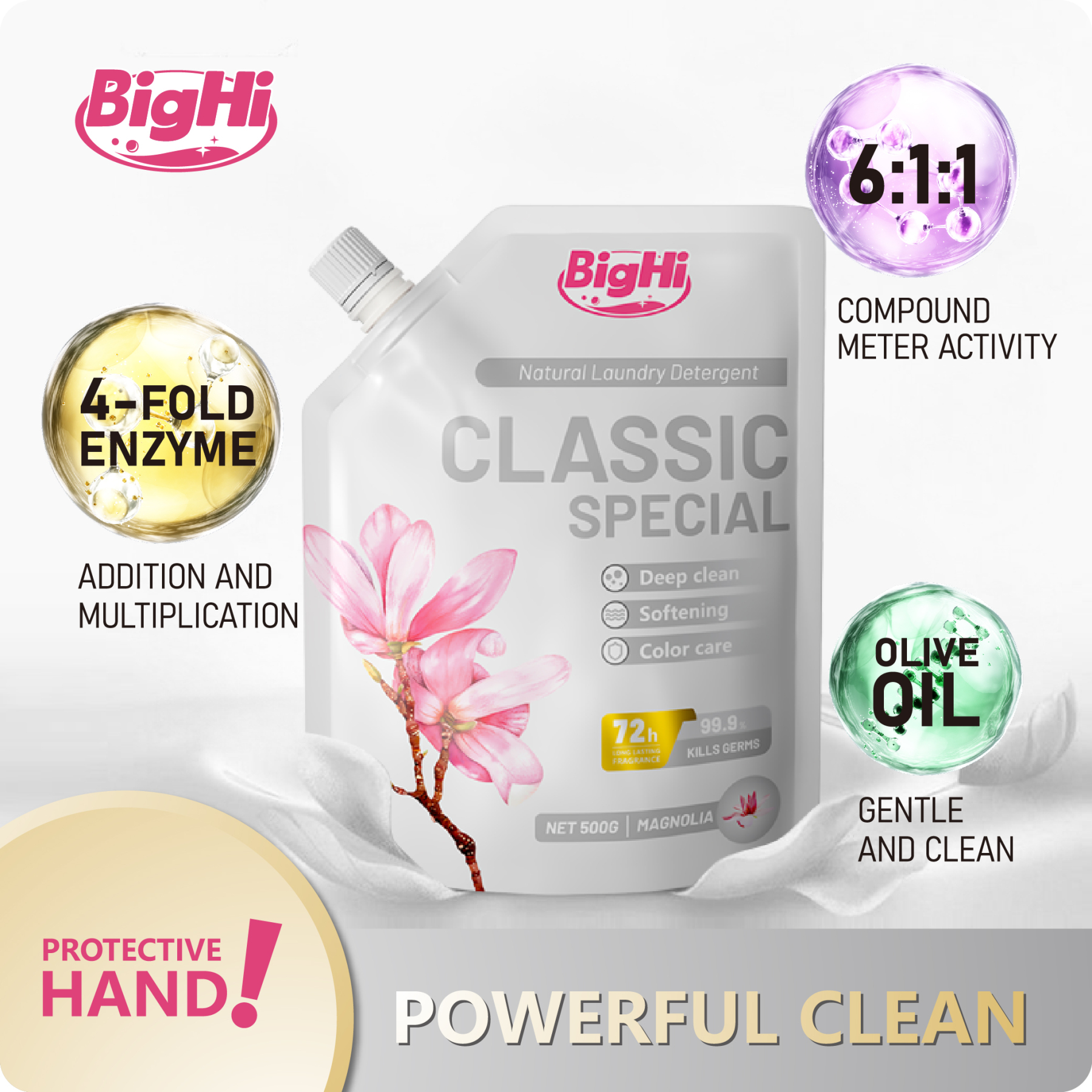 BigHi 500G Liquid Laundry Detergent Classic Special Magnolia Scents