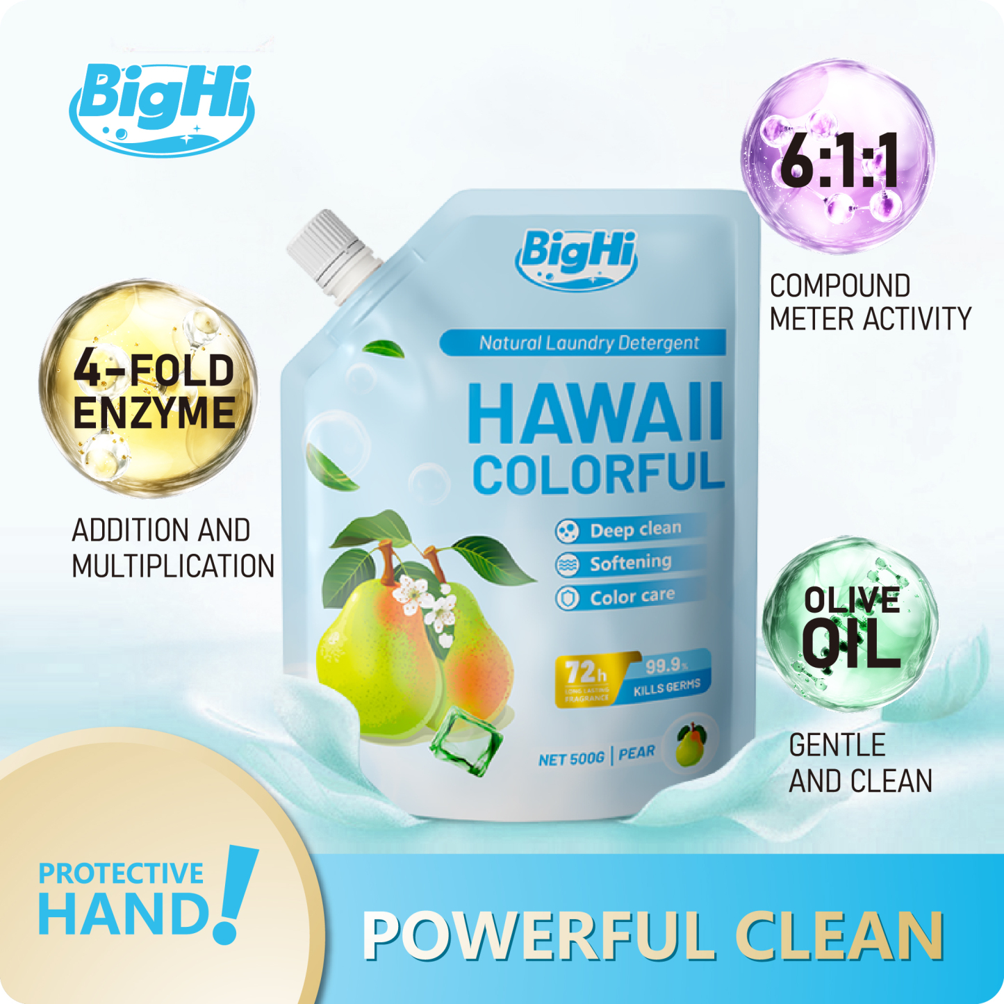 BigHi 500G Liquid Laundry Detergent Hawaii Colorful Pear Scents