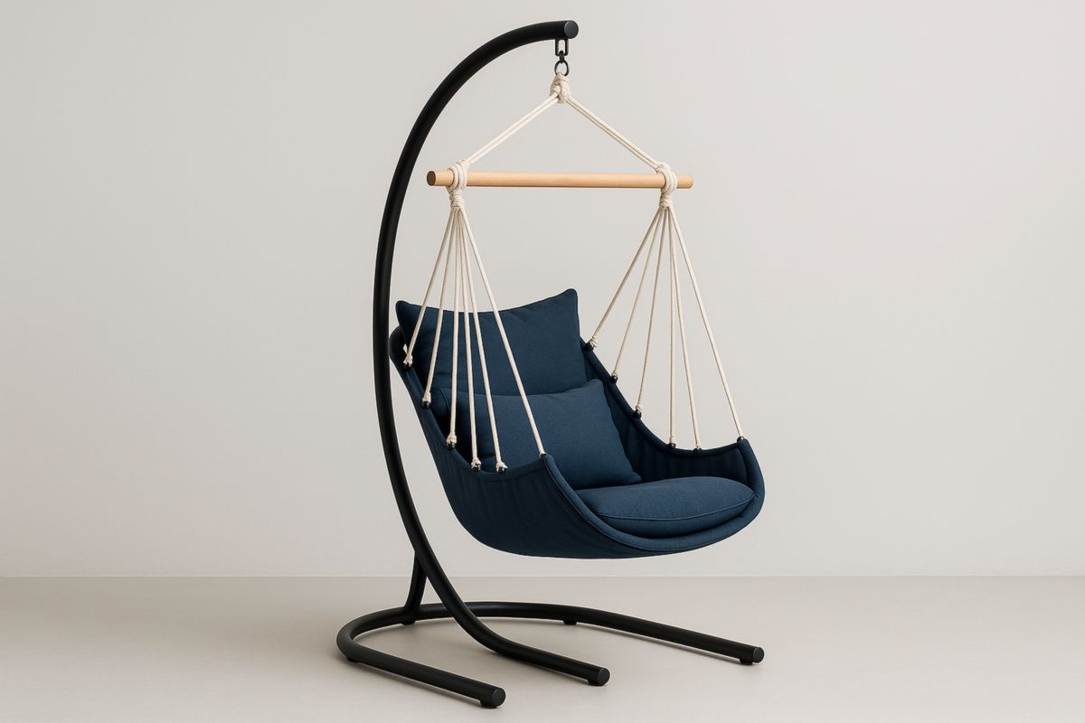 Hammock Chair with Stand Navy Blue Cotton Polyester Steel 195cm-Giardinoincanto