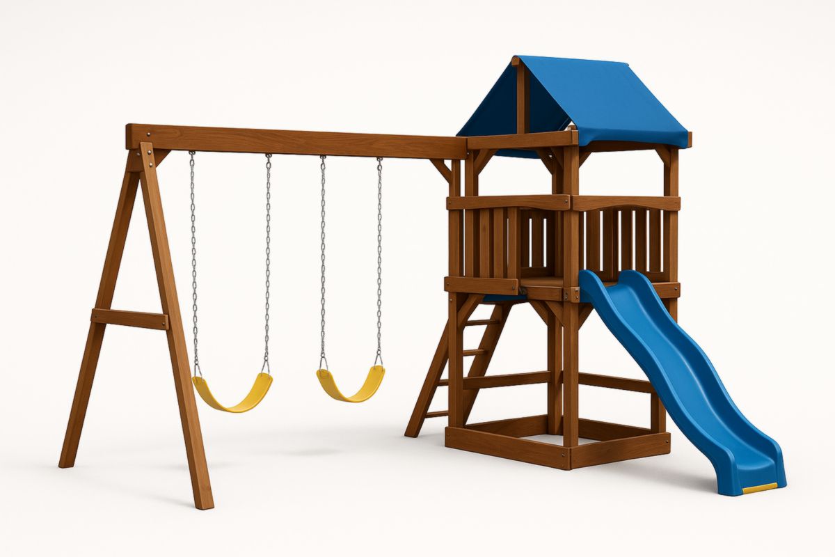 Wooden Outdoor Playset with Swings and Slide Blue-Giardinoincanto