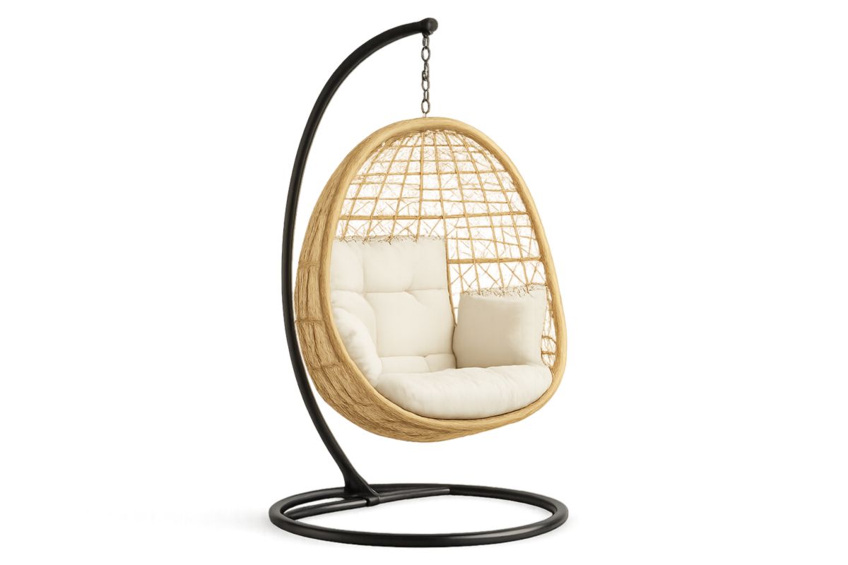 Wicker Hanging Egg Chair with Polyester Cushion Steel Frame Beige-Giardinoincanto