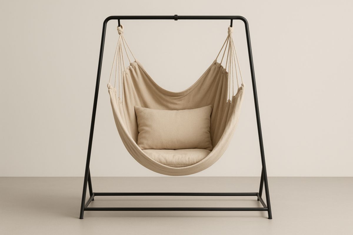 Fabric Hammock Chair with Steel A-Frame in Beige-Giardinoincanto