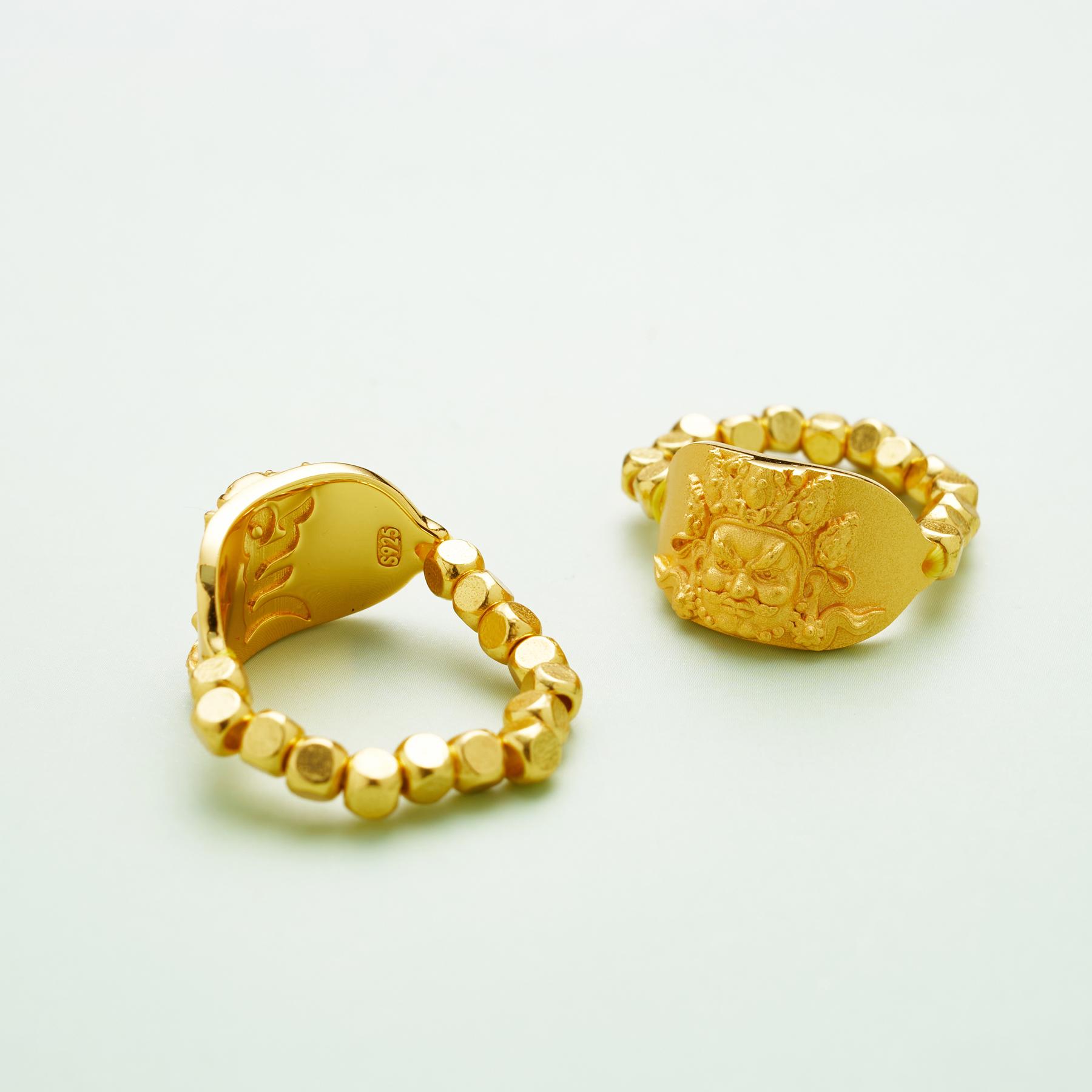 ds925銀戒指-黃財神種子字戒圈10-｜修行守護唐卡珠寶?療癒隨身佩戴 唐卡修行療癒吊墜