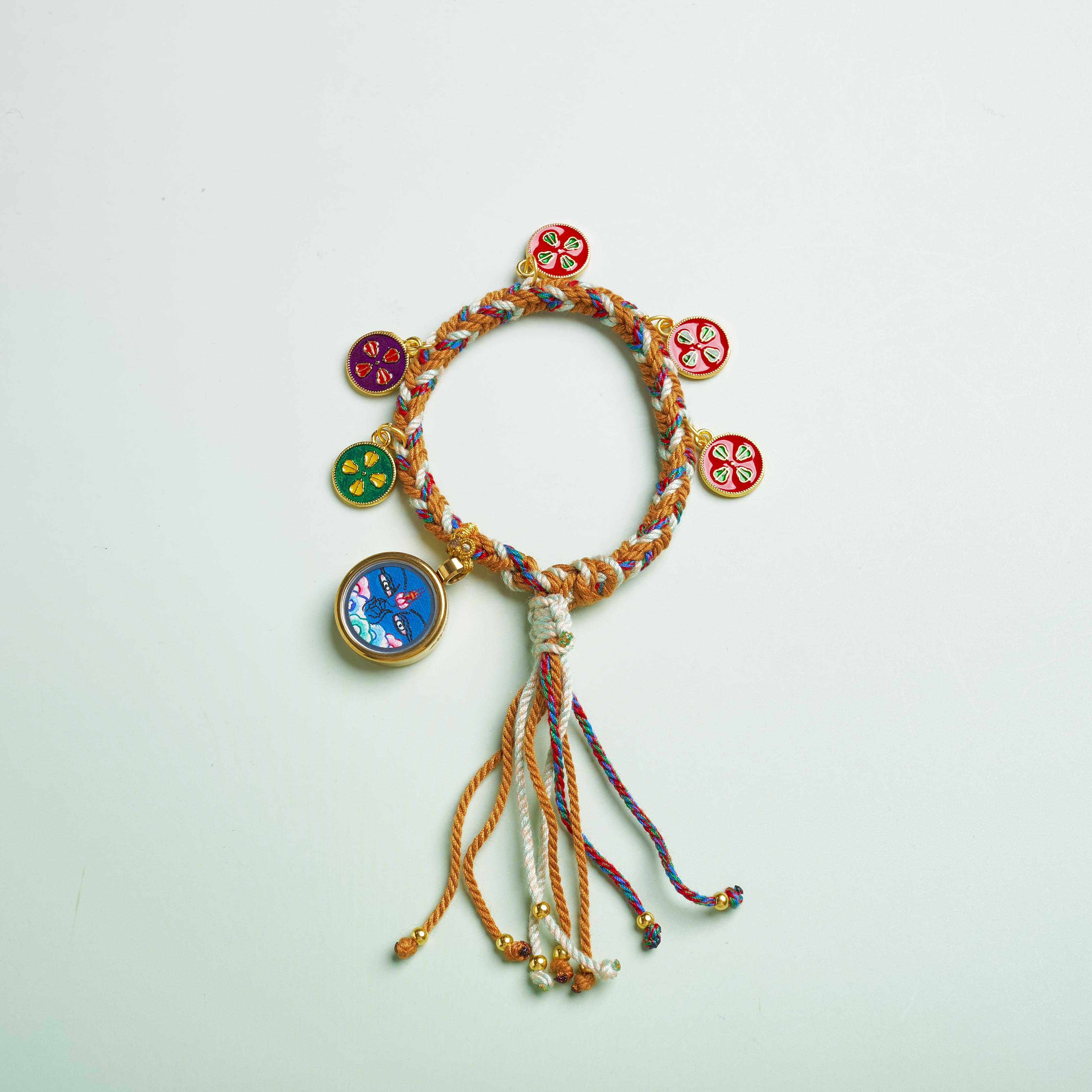 唐卡手繩-虛空藏守護佛眼五路財神黃色手繩｜修行守護唐卡珠寶?療癒隨身佩戴 唐卡修行療癒吊墜