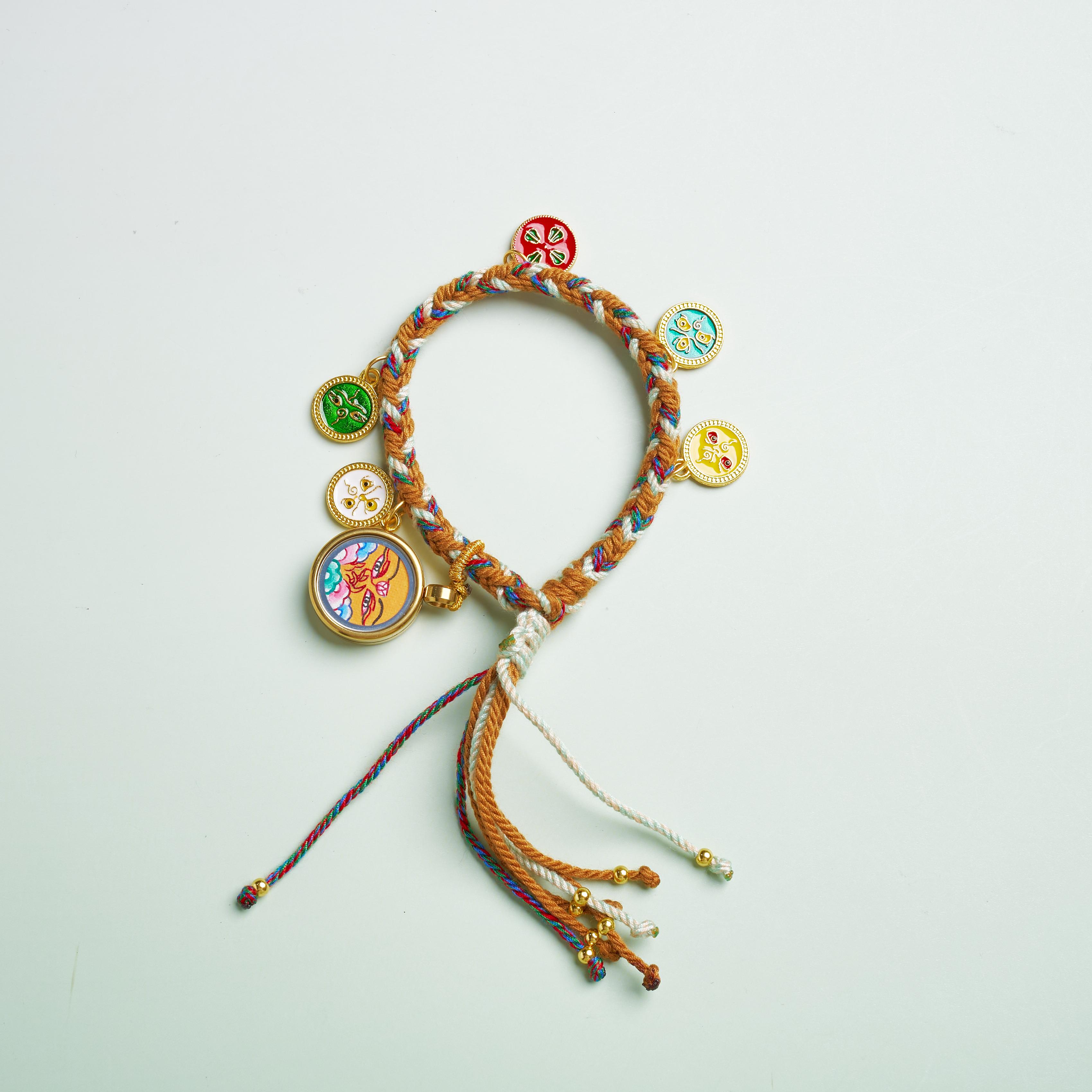 唐卡手繩-文殊守護佛眼五路財神黃色手繩｜修行守護唐卡珠寶?療癒隨身佩戴 唐卡修行療癒吊墜
