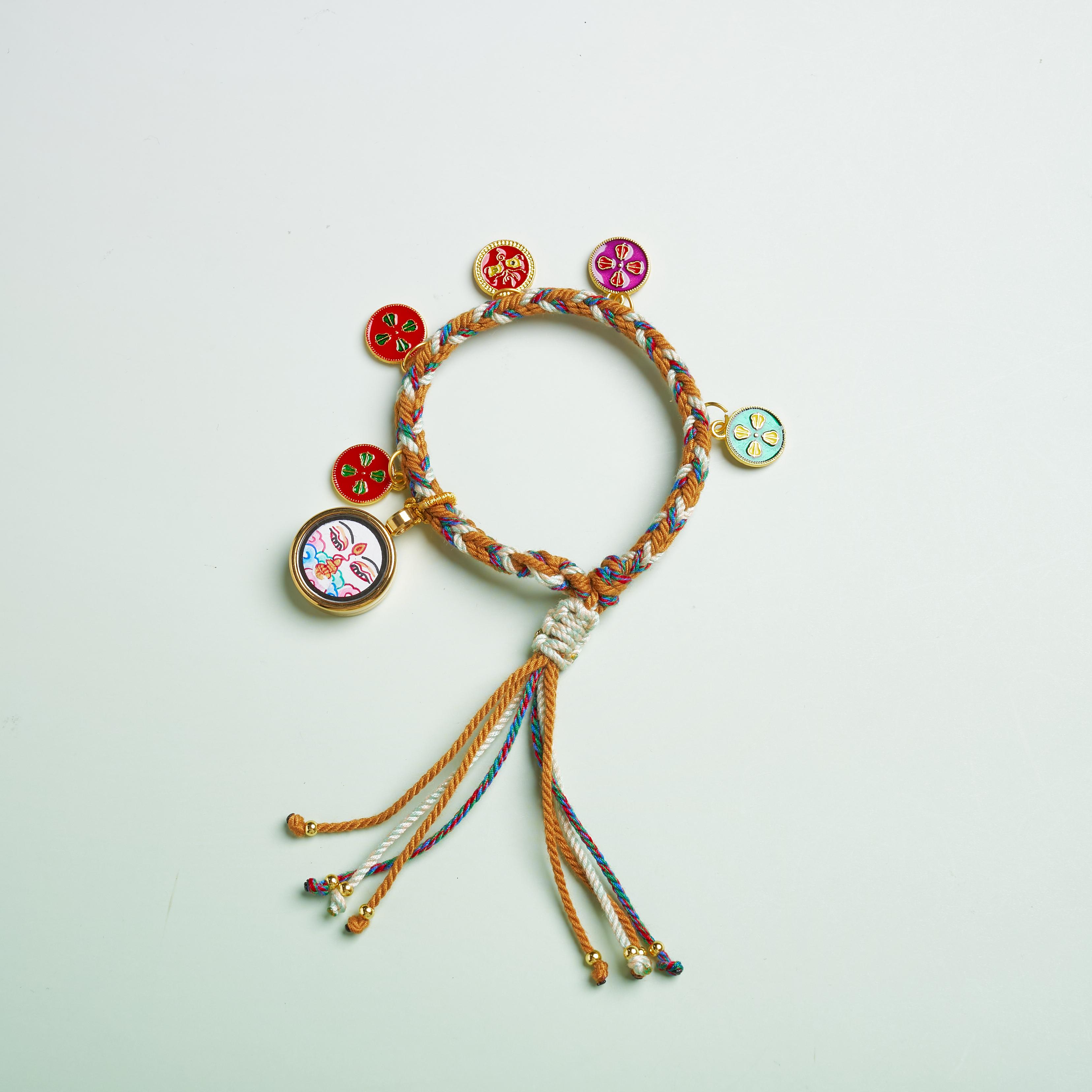 唐卡手繩-普賢守護佛眼五路財神黃色手繩｜修行守護唐卡珠寶?療癒隨身佩戴 唐卡修行療癒吊墜