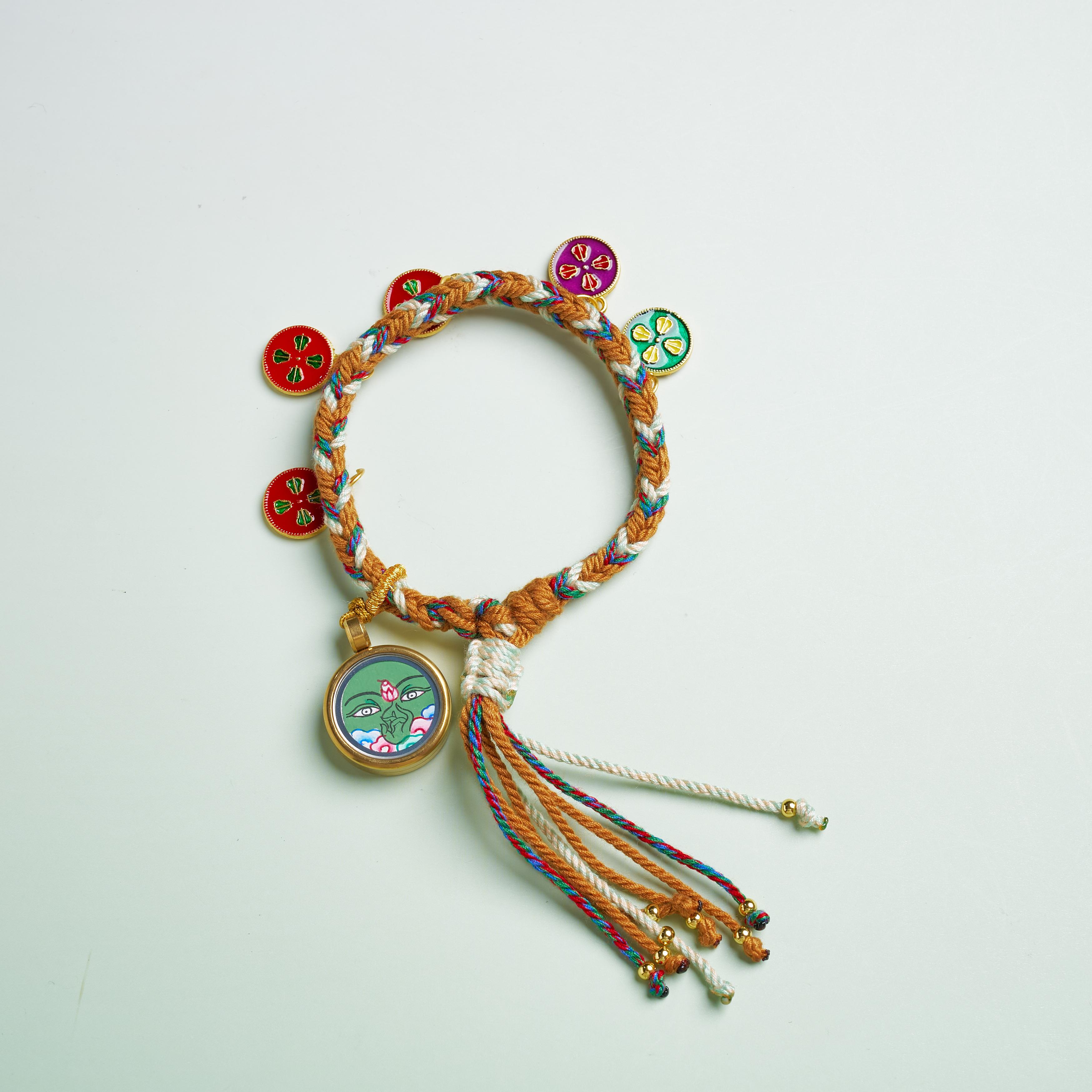 唐卡手繩-大勢至守護佛眼五路財神黃色手繩｜修行守護唐卡珠寶?療癒隨身佩戴 唐卡修行療癒吊墜