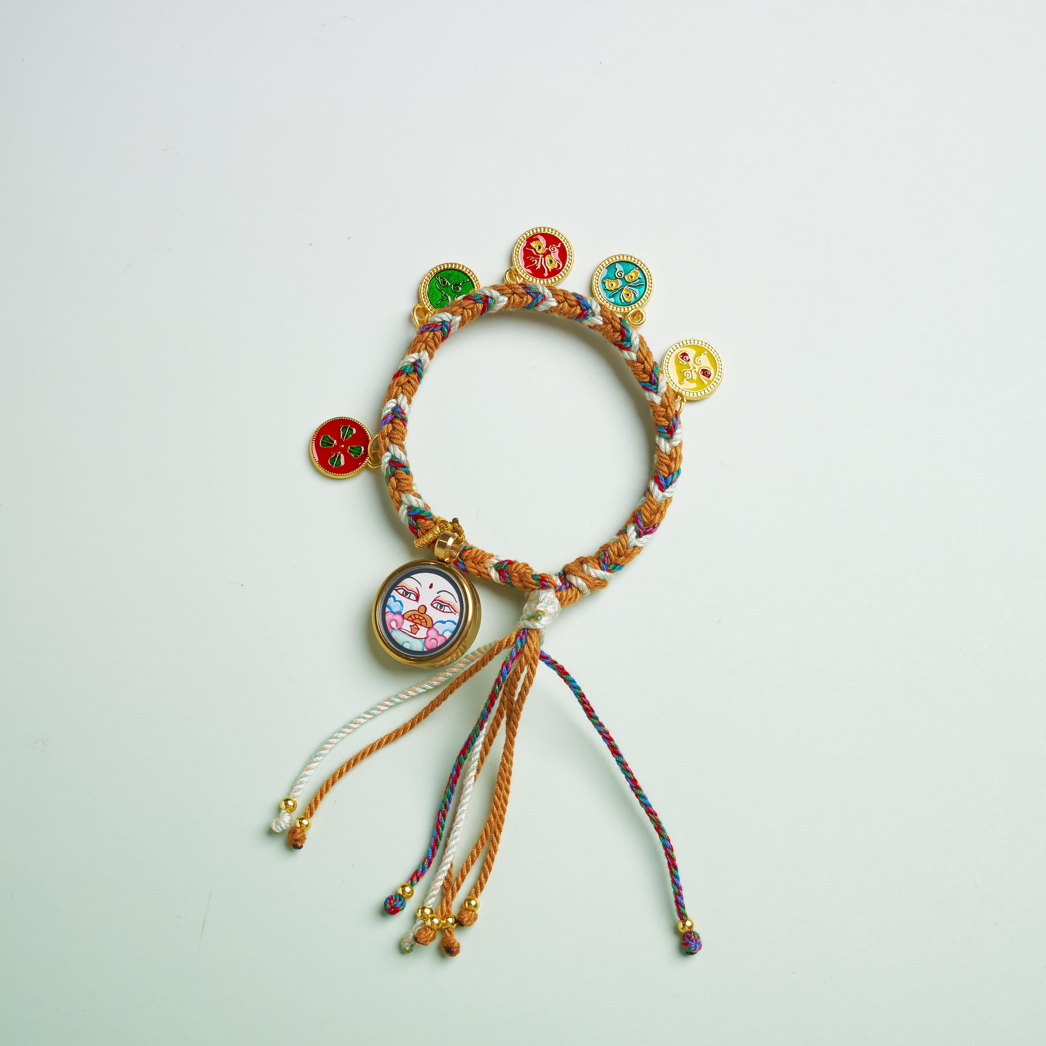 唐卡手繩-大日如來守護佛眼五路財神黃色手繩｜修行守護唐卡珠寶?療癒隨身佩戴 唐卡修行療癒吊墜