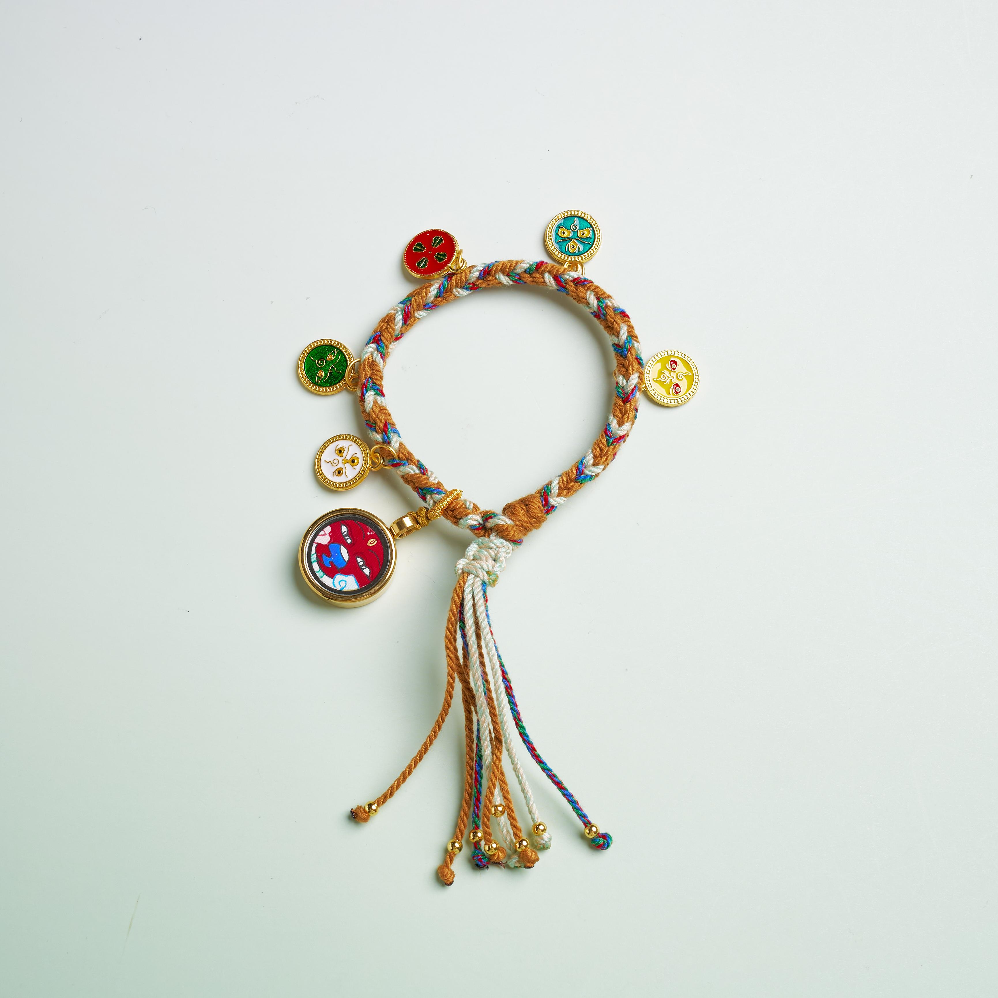 唐卡手繩-阿彌陀佛守護佛眼五路財神黃色手繩｜修行守護唐卡珠寶?療癒隨身佩戴 唐卡修行療癒吊墜