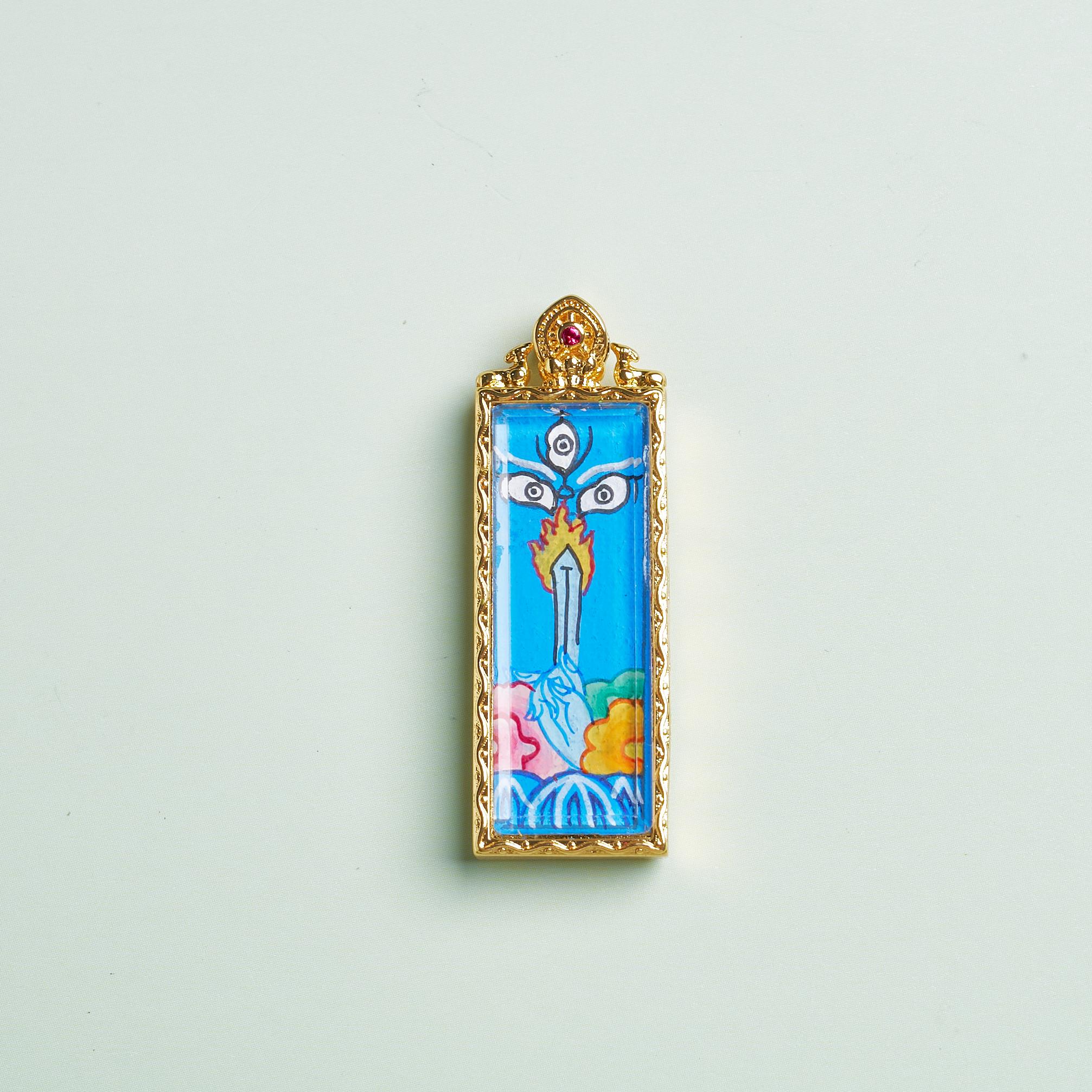 唐卡吊墜-不動明王守護佛眼小長條雙鹿聽經殼銅單卡｜修行守護唐卡珠寶?療癒隨身佩戴 唐卡修行療癒吊墜