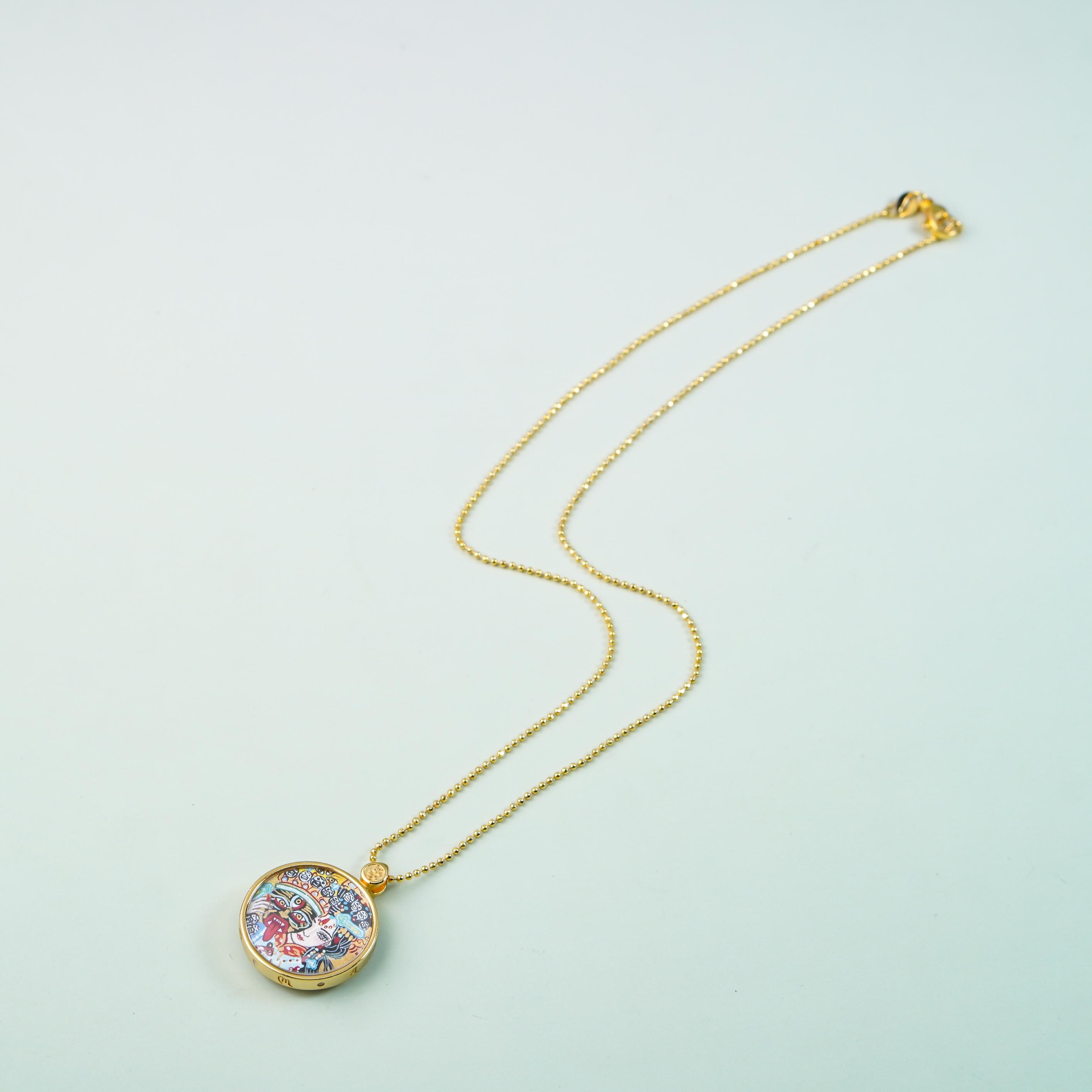 唐卡吊墜-金底紮基前世今生-元寶鳳九全身像銀雙卡｜修行守護唐卡珠寶?療癒隨身佩戴 唐卡修行療癒吊墜